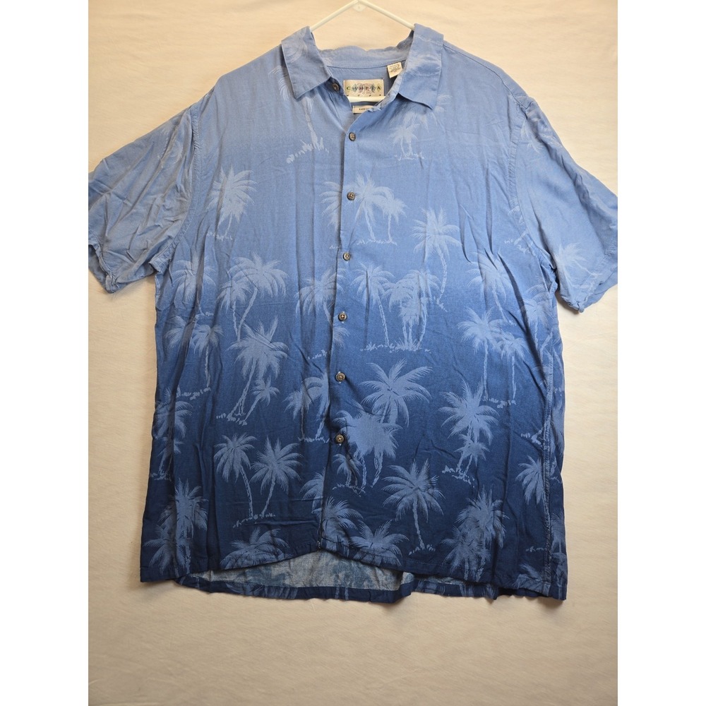 Campia Moda XL Short Sleeve Button Up Shirt Mens Blue Rayon Casual Hawaiian